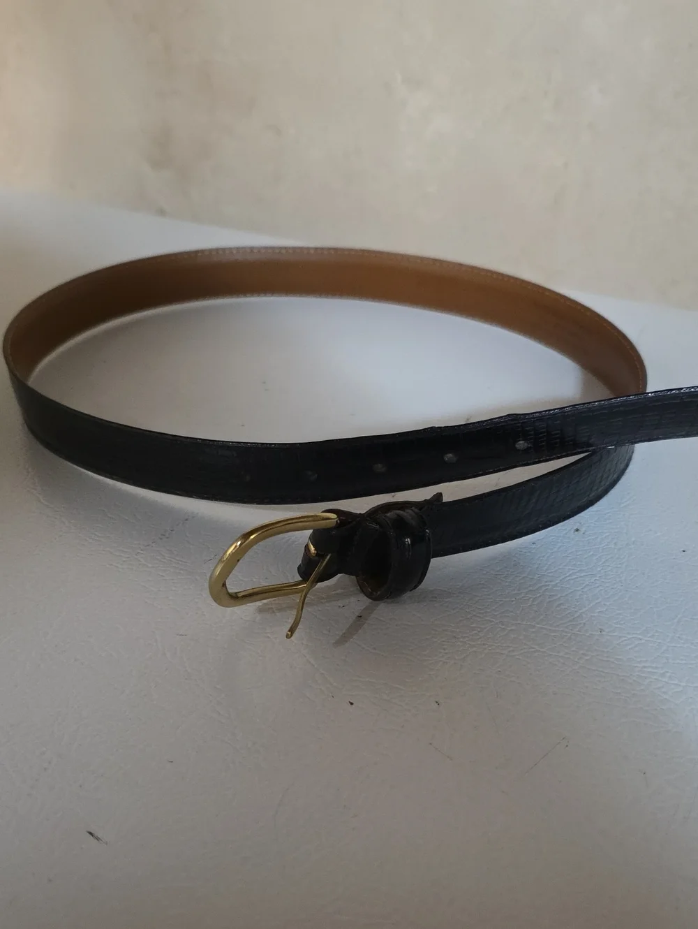 Classic Black Mens Leather Belt with Brass Buckle